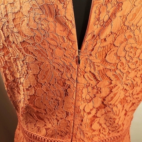 LACE SHEATH Orange Dress V neckline Size 14 - Picture 3 of 14